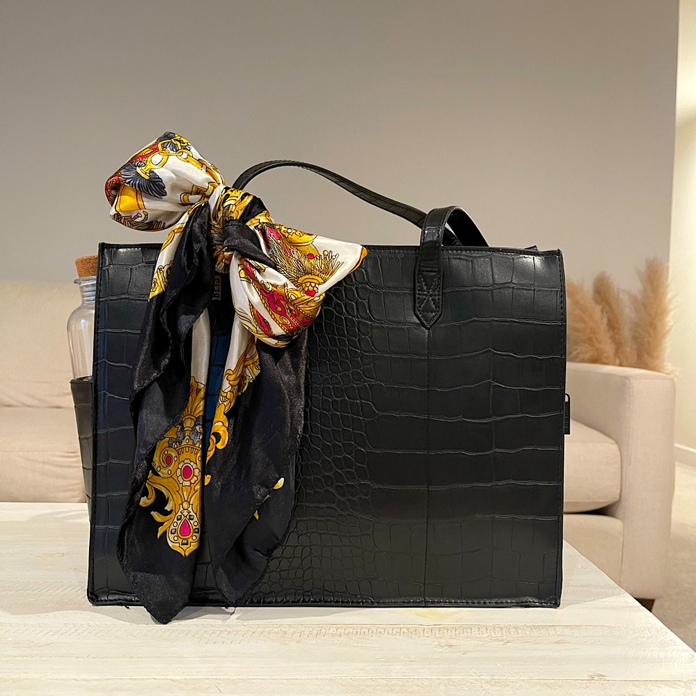 The Mini Work Tote in Black Croc (Vegan leather)